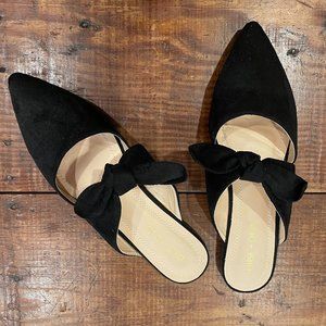 Black Flat Slip On Sandal Pointed Toe